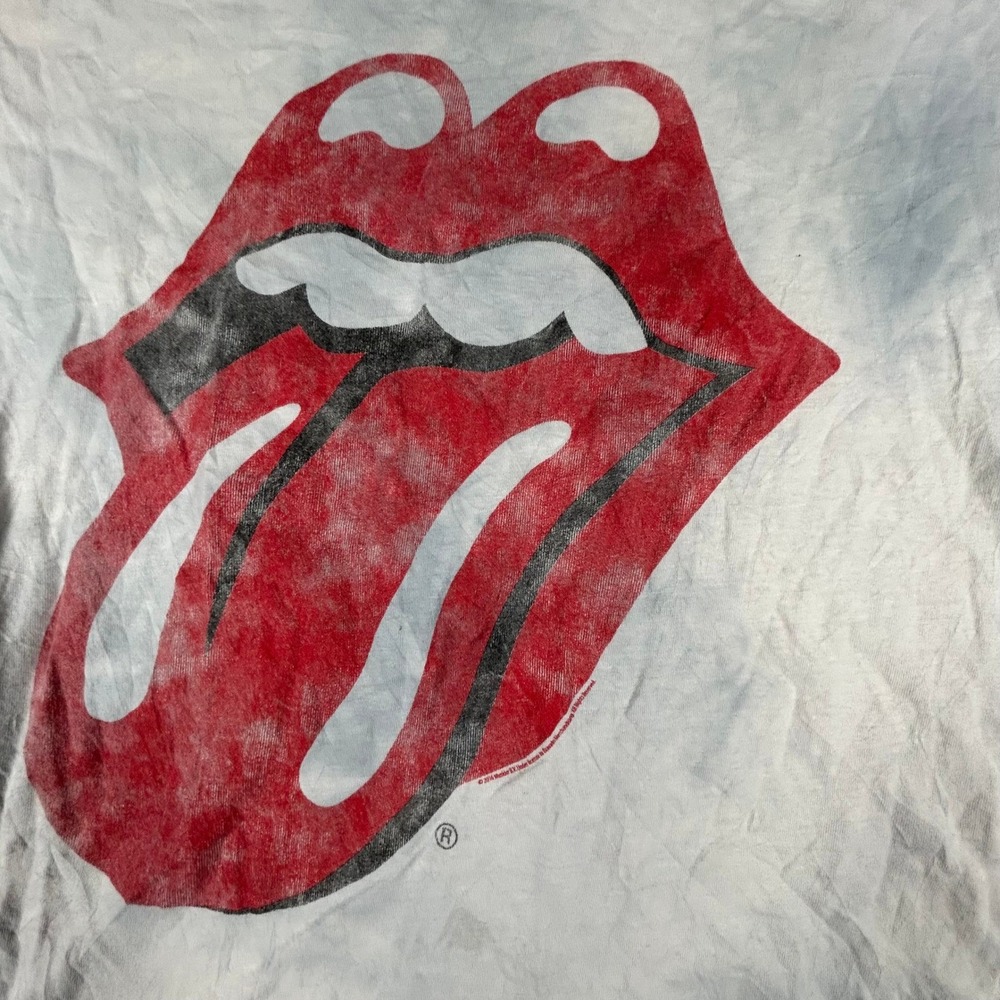 Bravado T-Shirt Womens XL White Blue Tie Dye Rolling Stones Graphic Cotton Tee